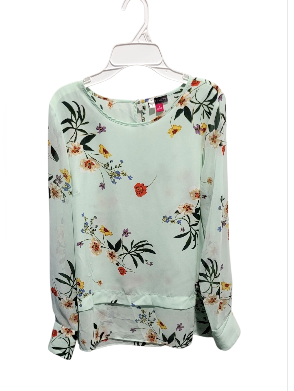 Vince Camuto Mint Green Floral Chiffon Blouse Sheer Long Sleeve Top Size Small